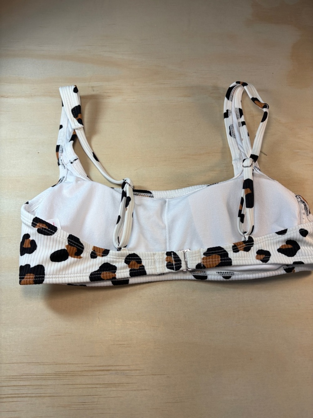 White Leopard Print Bikini Top Adjustable Straps Sz M NWOT - Picture 4 of 7